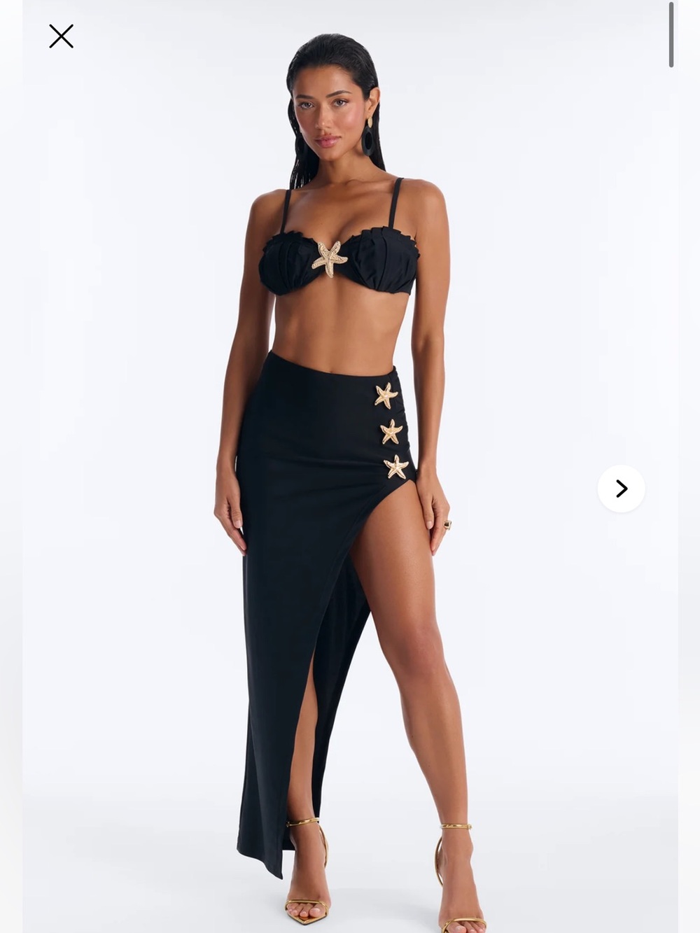 Black High-Slit Maxi Skirt with Starfish Accents